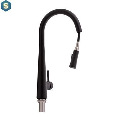 Смеситель для кухни Qtap Evicka с выдвижным изливом QTEVI9135103UB Black Matt, Черный матовый
