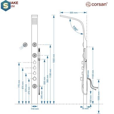 Душевая панель Corsan Snake black S002MBL, Черный матовый