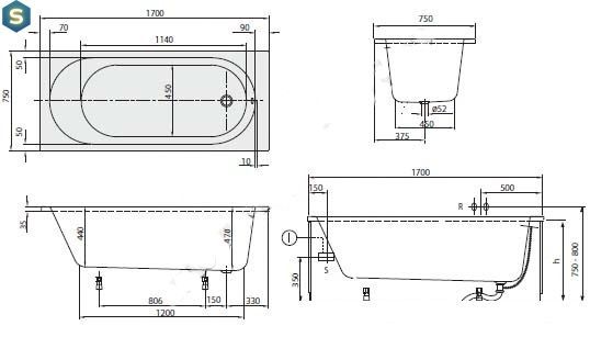 Ванна акриловая Villeroy & Boch O.Novo 170x75 UBA170CAS2V-01