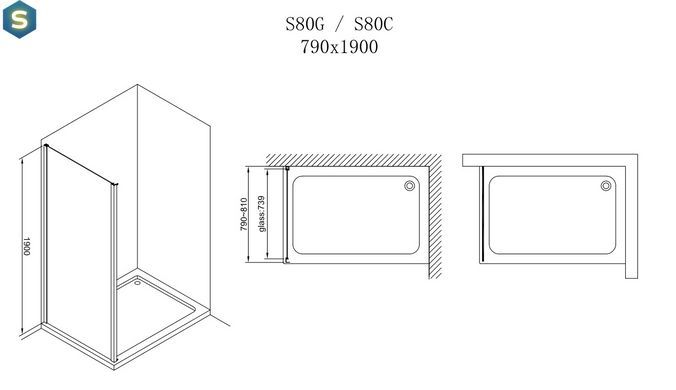 Боковая стенка Koller Pool 800x1900 мм стекло прозрачное S80C, прозрачный, хром