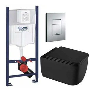 Комплект 5в1: Інсталяція Grohe Rapid + Безобідковий Підвісний унітаз Kvadro+ клавіша хром