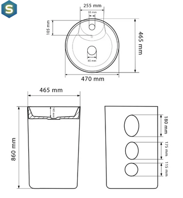 Умывальник підлоговий VBI Bolonia M black marble VBI-019026, Черный матовый