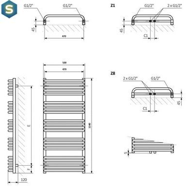 Рушникосушка водяна Terma 1140x500 Alex WGALE114050K916SX, Білий