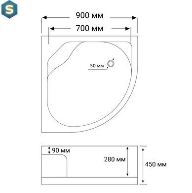 Душевой поддон RJ 90x90x45 см полукруглый, в комплекте с сифоном white 90RZ814, Белый, белый