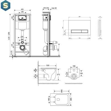 Підвісний унітаз Qtap Gemini Ultra Quiet + інсталяція Qtap Nest 4 в 1 (лінійна клавіша Satin), Білий