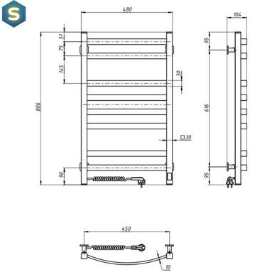Електрична рушникосушка Navin Avalon 480x800 Sensor ліва, чорний муар 10-043153-5010, Черный матовый, Ліве, Електронний