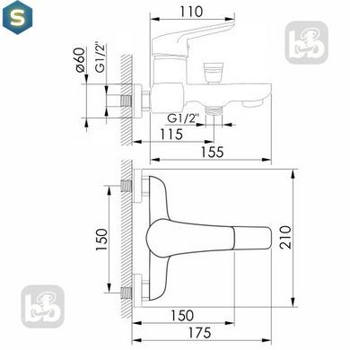 Змішувач для ванни хром, 35 мм Imprese Krasa f03208601AA, Хром
