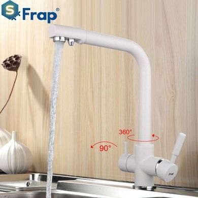Смеситель для кухни однорычажный под фильтр латунь &Oslash;35 белый Frap 1/10 F4352-8, Белый