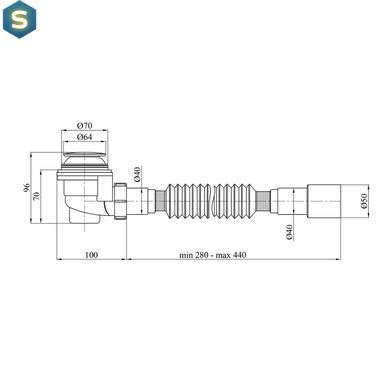 Сифон для душового піддона Kroner KRP - ST08 1 1/2"x60, D-64 з системою Сlick-Сlac, з гнучкою трубкою 40/50 мм CV032071