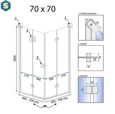 Душова кабіна Rea Fold N2 70x70 chrome REA-K7444 + REA-K7444, Хром, Універсальна, прозорий, хром