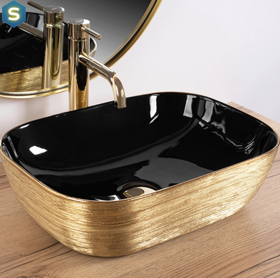 Умивальник Rea Belinda brushed gold black накладний REA-U8780, Золотий