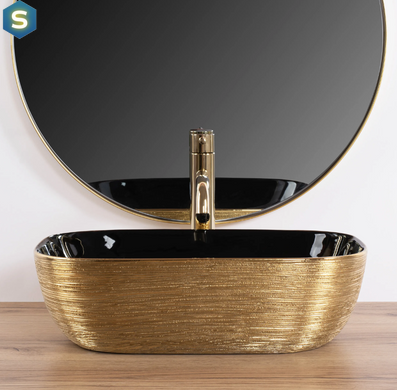 Умивальник Rea Belinda brushed gold black накладний REA-U8780, Золотий