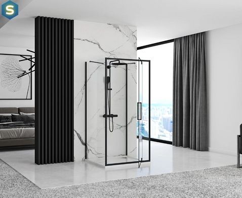 Душевая кабина Rea Rapid Swing 100x90 black пристенная REA-KPL-009956, Черный матовый, Универсальная, прозрачный, черный матовый