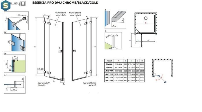 Душові двері Radaway Essenza Pro Gold DWJ 130 см 10099130-09-01R
