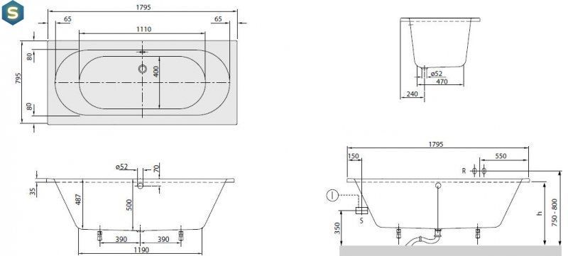 Ванна акриловая Villeroy & Boch O.Novo 180x80 UBA180CAS2V-01