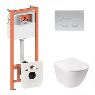 Набор: Qtap Jay Ultra Quiet унитаз подвесной QT07335177W + Nest комплект инсталляции 4в1 (круглая клавиша Satin) QT0133M425 + M11111SAT