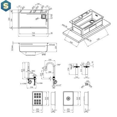 Кухонна мийка Kroner KRP Schwarze - SET7545HM PVD (3.0/0.8 мм) CV033382, Чорний/золото