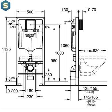 Комплект інсталяція Grohe 38721001 + унітаз Gap Rimless A34H470000 з кришкою Soft Close Slim