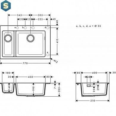 Кухонная мойка Hansgrohe S510-F635 770x510 на две чаши 80/450 Graphiteblack 43315170