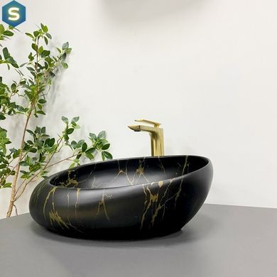 Умивальник (раковина) VBI VALIANO MARBLE BLACK MATT накладний, Мармур