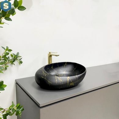 Умивальник (раковина) VBI VALIANO MARBLE BLACK MATT накладний, Мармур