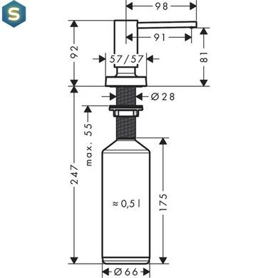 Дозатор кухонный Hansgrohe A71 500 ml врезной Stainless Steel 40468800