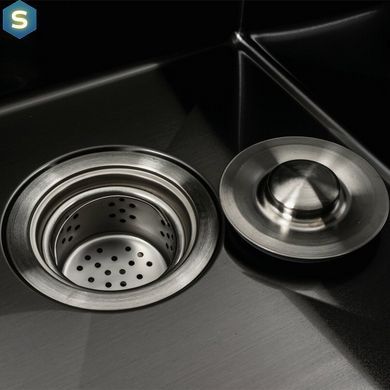 Кухонна мийка чорна PVD 58x48 R Platinum Handmade (два отвори, круглий сифон 3,0/0,8), Чорний/золото