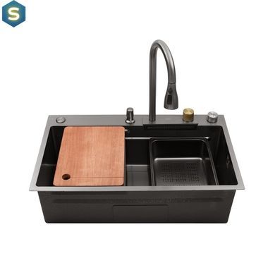 Кухонна мийка Kroner KRP Schwarze - SET7545HM PVD (3.0/0.8 мм) CV033382, Чорний/золото
