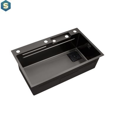 Кухонна мийка Kroner KRP Schwarze - SET7545HM PVD (3.0/0.8 мм) CV033382, Чорний/золото