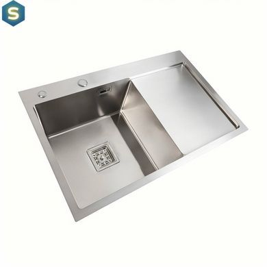Кухонная мойка Platinum Handmade нержавейка 78x50B L (два отверстия, квадратный сифон 3.0/1.0), Нержавеющая сталь