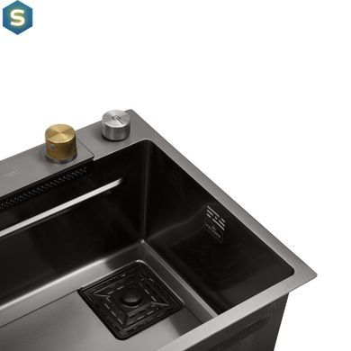 Кухонна мийка Kroner KRP Schwarze - SET7545HM PVD (3.0/0.8 мм) CV033382, Чорний/золото