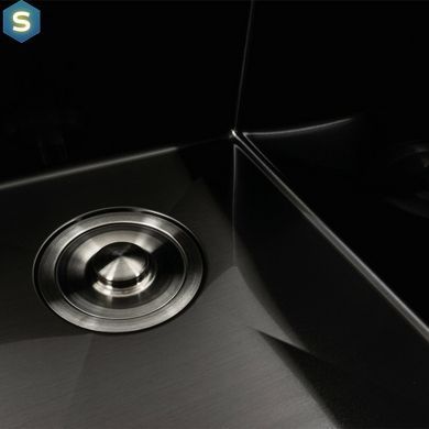 Кухонна мийка чорна PVD 58x48 R Platinum Handmade (два отвори, круглий сифон 3,0/0,8), Чорний/золото