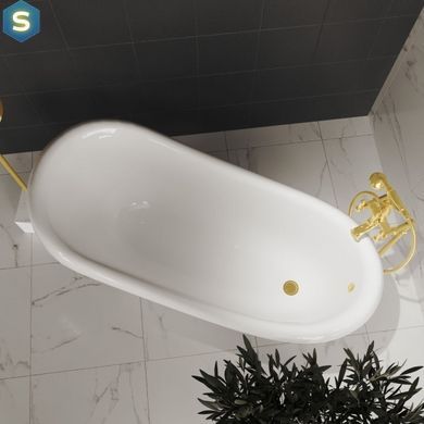 Ванна окремостояча матова Amidicon Symphony 167x78 біла з литого каменю золоті ніжки SYMFONIYA_167_g_MAT, Білий
