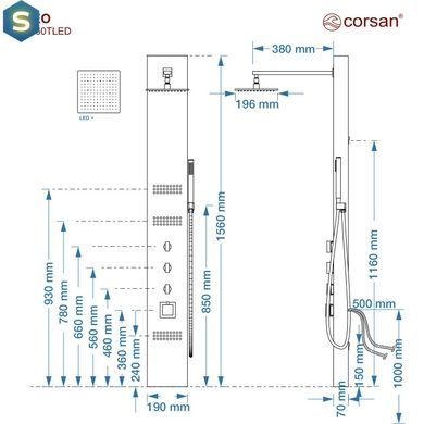 Душова панель Corsan Neo black LED з термостатом S060TBLLED, Черный матовый