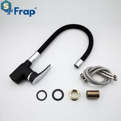 Смеситель для кухни гибкий излив U гайка черный/хром &Oslash;40 Frap 1/10 F4453-04, Черный матовый