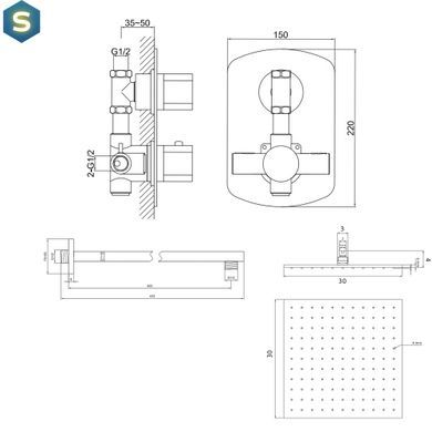 Душевая система Kohlman Foxal 30 chrome с термостатом + BOX скрытого монтажа KPL-QW431FQ30, Хром