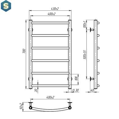 Рушникосушка водяна OnlyHeat Oria 500/700/6, Хром