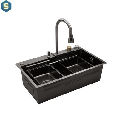 Кухонна мийка Kroner KRP Schwarze - SET7545HM PVD (3.0/0.8 мм) CV033382, Чорний/золото