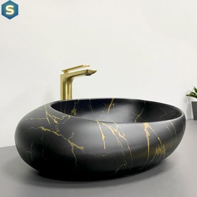 Умивальник (раковина) VBI VALIANO MARBLE BLACK MATT накладний, Мармур
