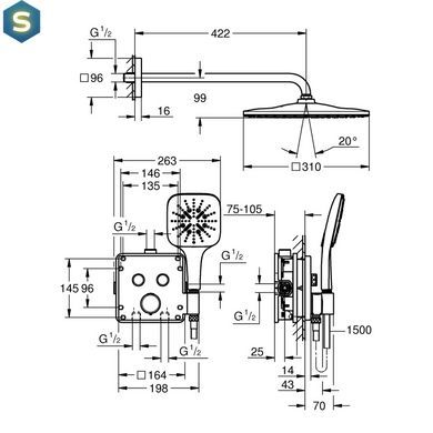 Душова система прихованого монтажу термостатична Grohe QuickFix Precision SmartControl Cube 34876000, Хром
