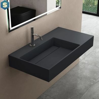 Умивальник Rea Archi 75 black matt накладний підвісний REA-U4303, Черный матовый