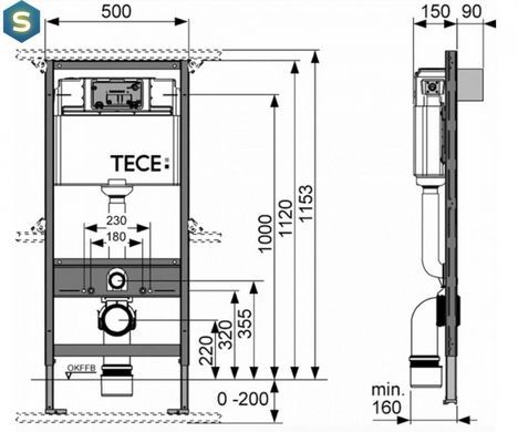 Инсталляция скрытого монтажа для унитаза Tece Profil 9300302 (9.300.000)