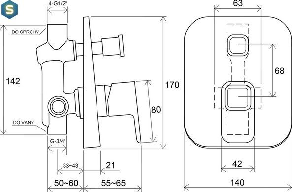 Змішувач прихованого монтажу Ravak 10&deg; TD 061.00 X070068, Хром