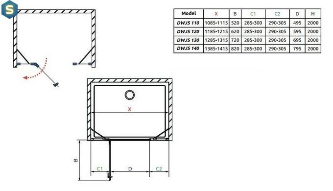 Душові двері Radaway Fuenta New DWJS 110 см 384030-01-01L+384090-01-01