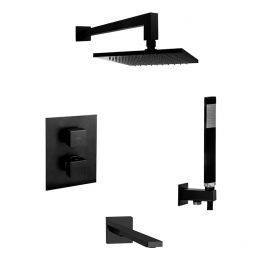 Душова система Paffoni Shower з термостатом та виливом 200x200 мм black matt KITLEQ519NO/M200, Черный матовый