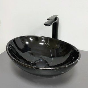 Умывальник VBI Parma black marmo glossy накладний VBI-011023, Чорний/золото
