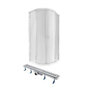 QT Душевая кабина PRESTO CRM1099AP5, полукруг, 90x90, стекло 5мм Pear + QT Dry FA304-700 Линейный трап, акционный набор, Хром, Универсальная, матовый