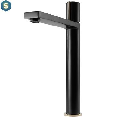 Смеситель для умывальника Rea Icon black L.gold черный высокий REA-B5681, Черный/золото