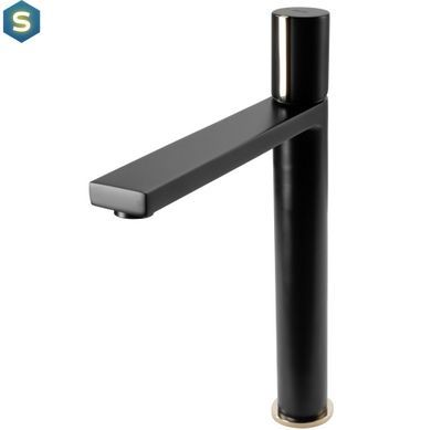 Смеситель для умывальника Rea Icon black L.gold черный высокий REA-B5681, Черный/золото