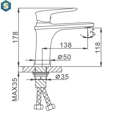 F1049-6 Змішувач для умивальника гайка чорний/хром &Oslash;35 Frap 1/10, Черный матовый